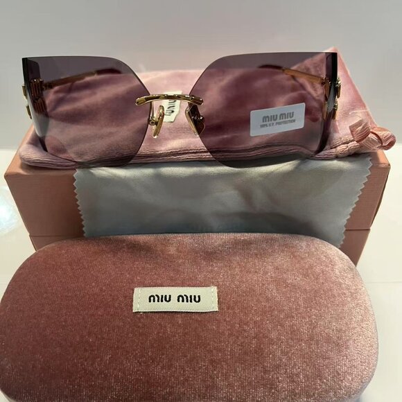 ✨ NEW MIU MIU MU54YS Gold & Lavender Sunglasses ✨ Full Set · Authentic Luxury - Picture 1 of 7